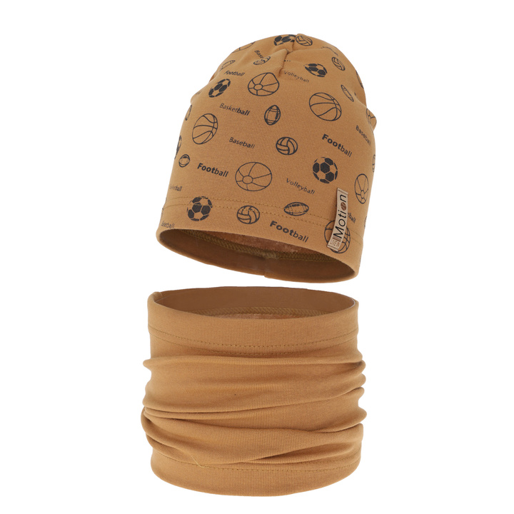 Jongens herfst/lente set muts en buissjaal, camel, katoenen, Paolo