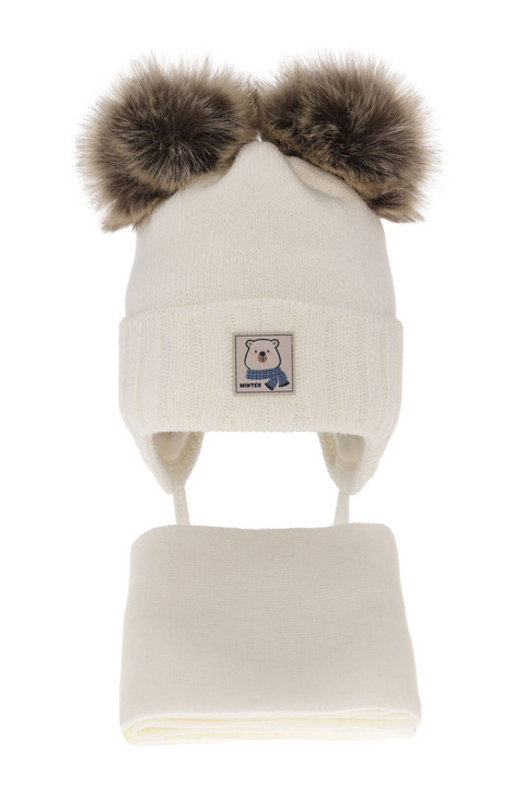 Jongens winter set, kremowy, met twee pompons garen, met bindkoorden, Jewel
