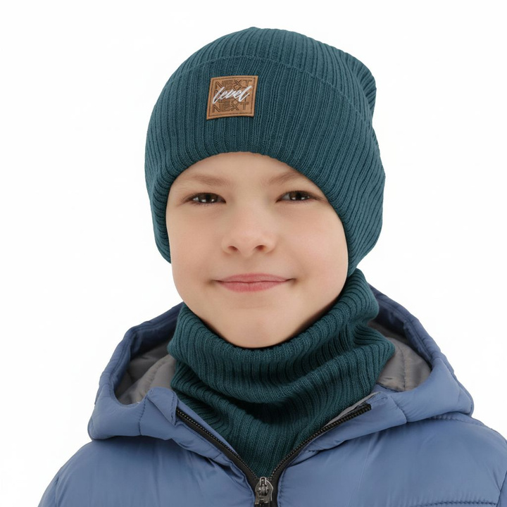 Jongens herfst/lente set muts en buissjaal, puuvillalla, blauw, Fenix