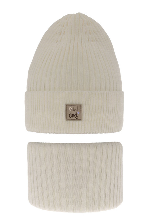Meisjes winter set muts en buissjaal, kremowy, Georgina