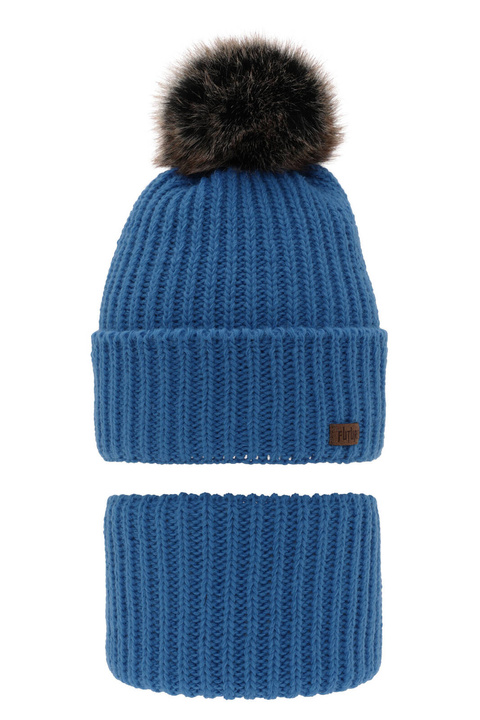 Jongens winter set, blauw, met garen pompon, Wonder