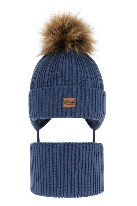 Jongens winter set, blauw, met garen pompon, Eger