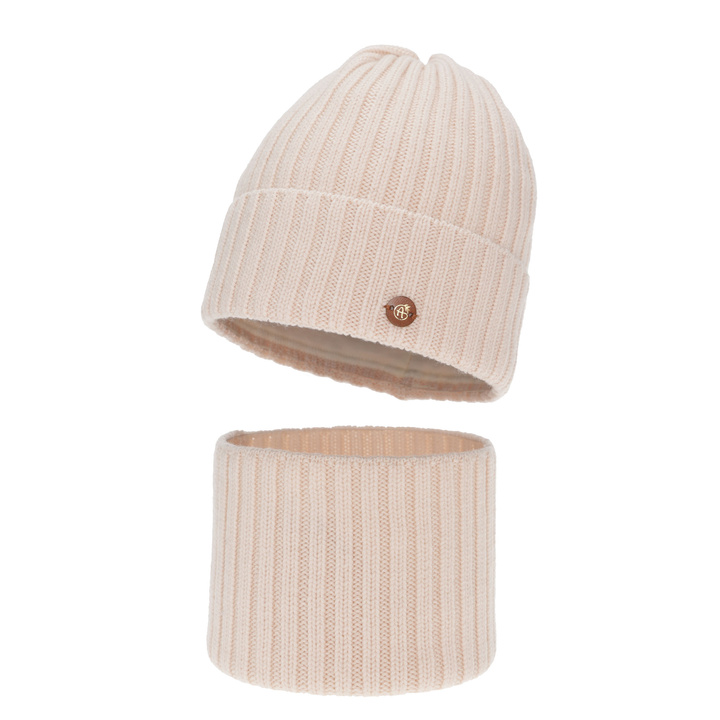 Tyttöjen talvisetti: pipo ja putkihuivi, vaaleanpunainen, 100% merinovilla, puuvillavuorilla, Vanira