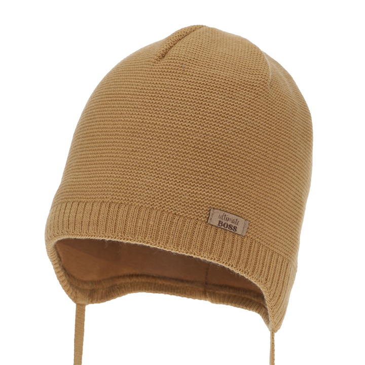 Poikien syys/kevät pipo, camel, nauhoilla, Valdis