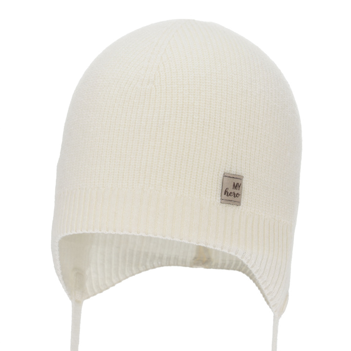 Poikien syys/kevät pipo, kerma, merinovillalla ja kashmirina, nauhoilla, Tono