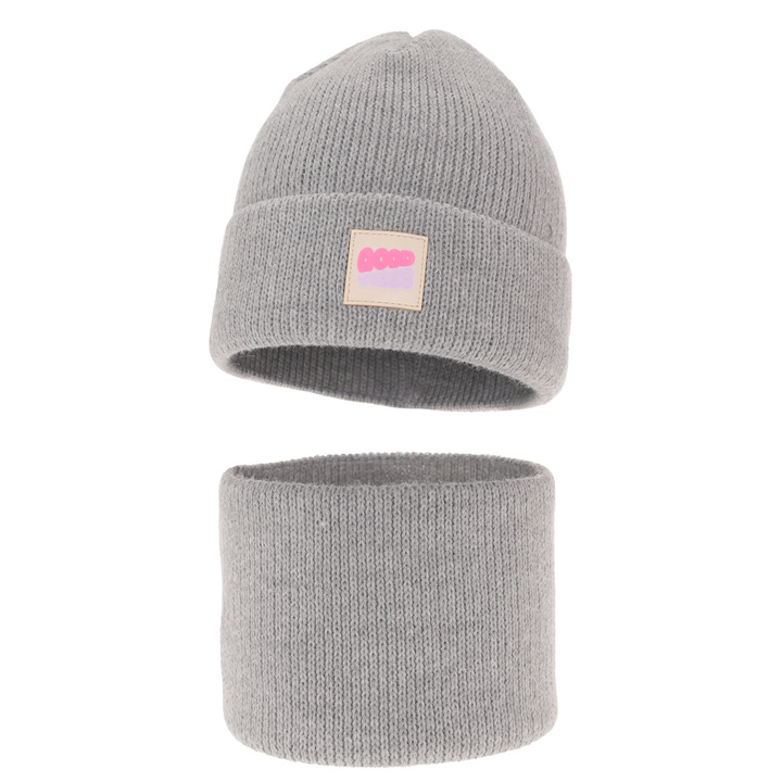 Meisjes winter set muts en buissjaal, grijs, Josephin