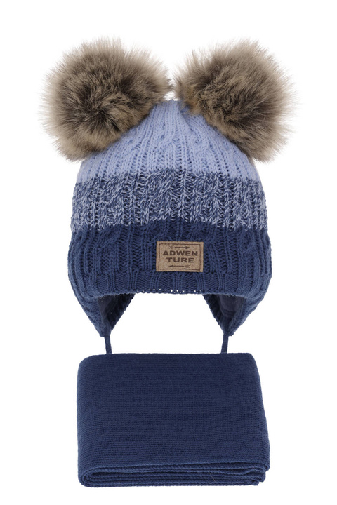 Jongens winter set, blauw, met twee pompons, Platon