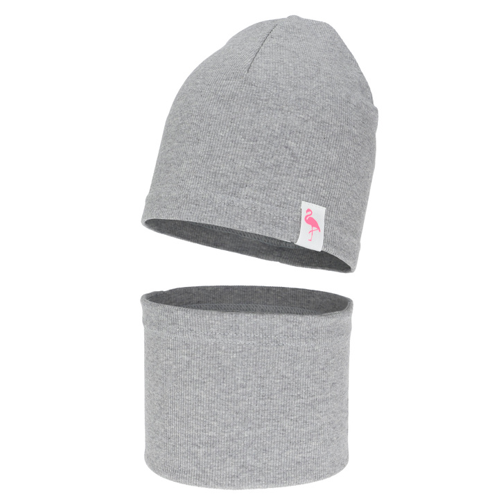 Meisjes herfst/lente set muts en buissjaal, grijs, katoenen, Rumilla