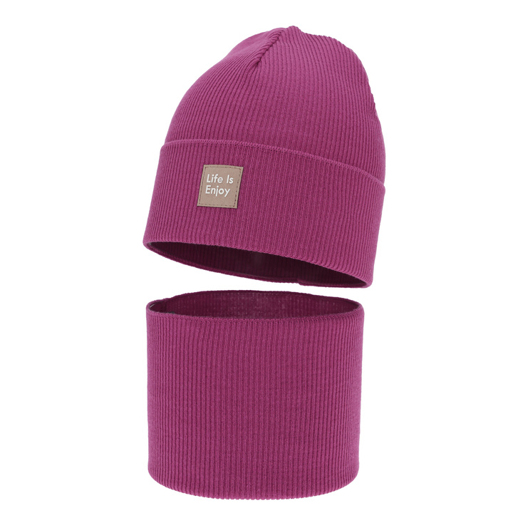 Tyttöjen syys/kevät setti: pipo ja putkihuivi, puuvillalla, amarantowy, Zola