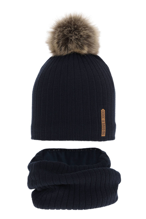 Jongens winter set, blauw, met garen pompon, Kalen