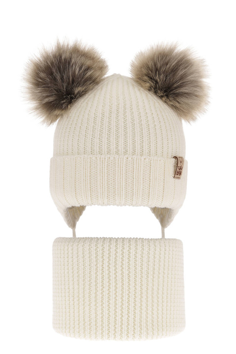 Jongens winter set, kremowy, met bindkoorden, 100% Merino Wol, Konor