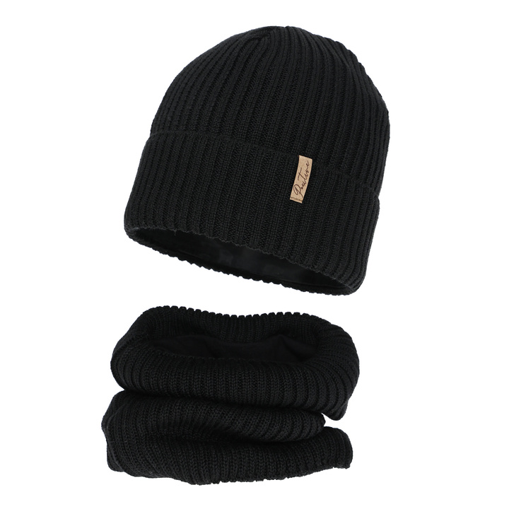 Tyttöjen talvisetti (pipo ja putkihuivi), musta, Merinovillalla, Odette