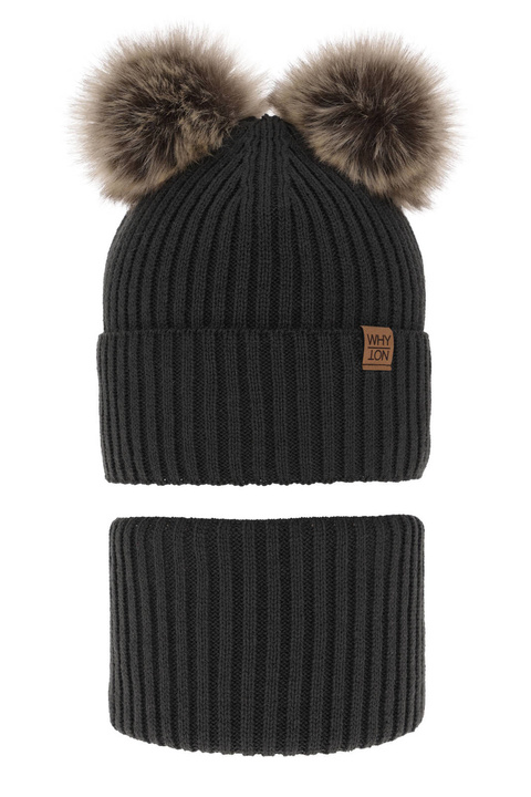 Jongens winter set, grijs, met twee pompons garen, met bindkoorden, Oxford