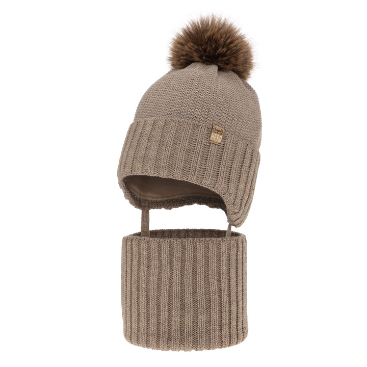 Jongens winter set, beige, met garen pompon, Kayen