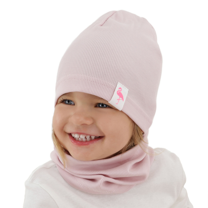 Meisjes herfst/lente set muts en halsdoek, roze, katoenen, Rumilla