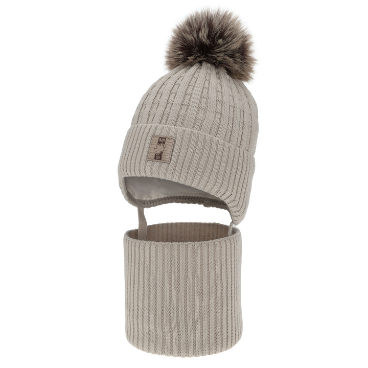 Jongens winter set, beige, met garen pompon, Fiamanto