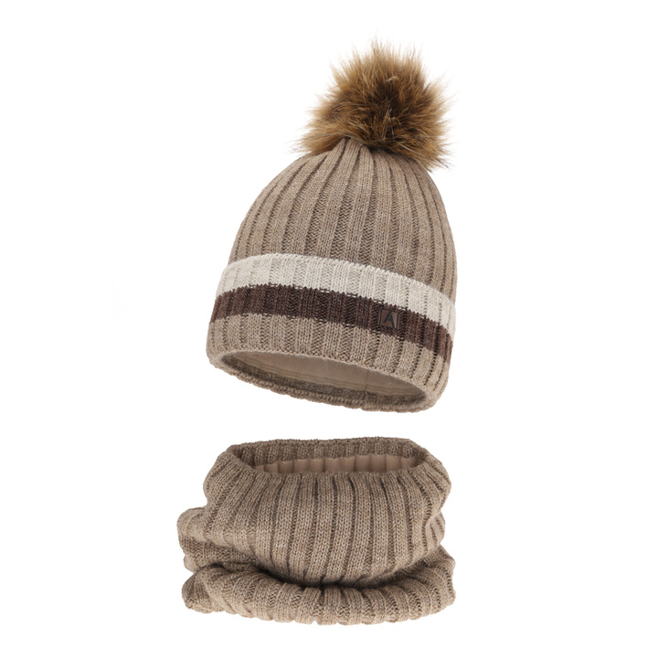 Jongens winter set, beige, met garen pompon, gevoerd met katoen, Beno
