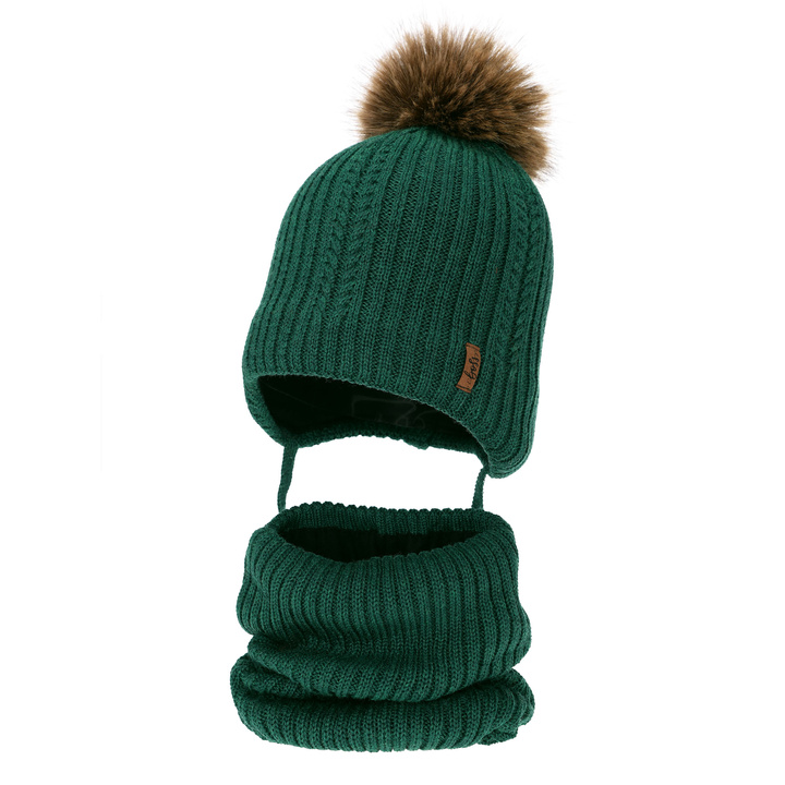 Jongens winter set, groen, met merinowol, met bindkoorden, Zongo