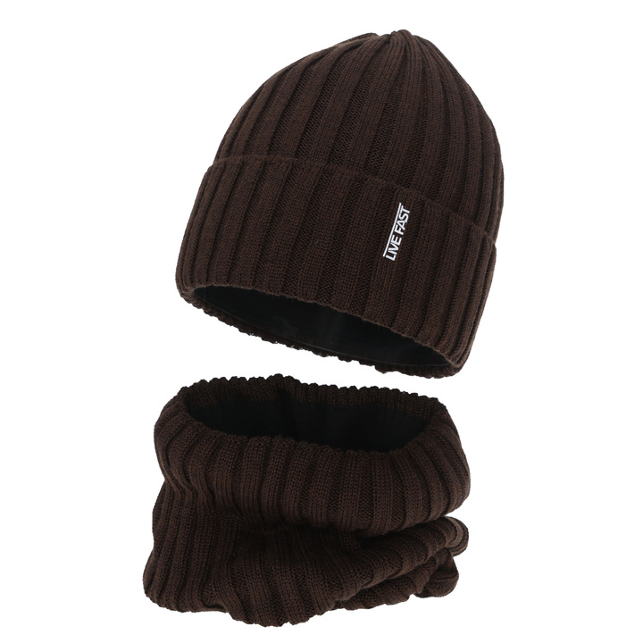 Poikien talvisetti (pipo ja putkihuivi), talvi, ruskea, merinovillalla, fleecevuorilla, Banasko