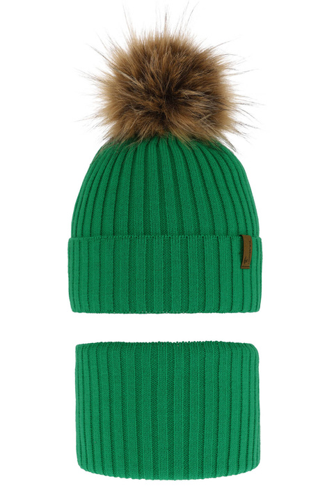 Jongens winter set, groen, met garen pompon, Onyks