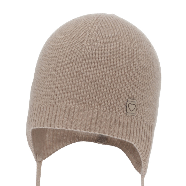 Tyttöjen syys/kevät pipo, tummanbeige, merinovillalla ja kashmiria, nauhoilla, Orida