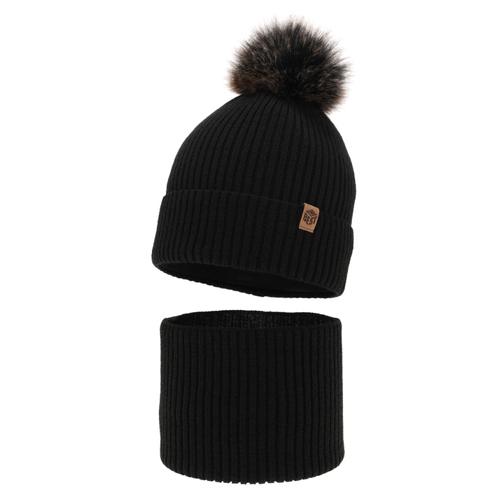 Jongens winter set, zwart, met garen pompon, Wizar