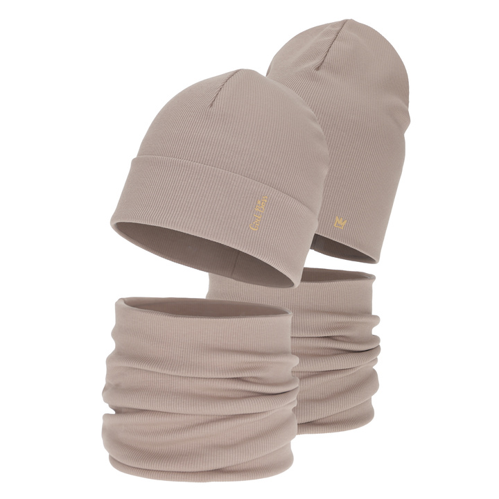 Tyttöjen syys/kevät setti: pipo ja putkihuivi, beige, puuvillasta, Carina