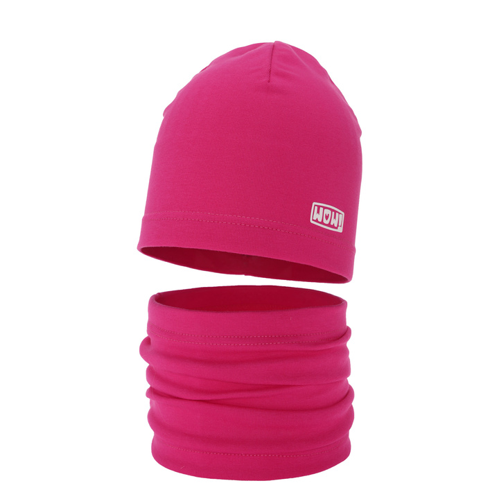 Meisjes herfst/lente set muts en buissjaal, roze, katoenen, Friza