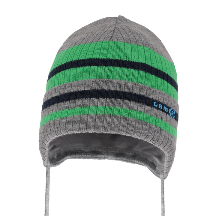 Jongens herfst/lente muts, grijs, met bindkoorden, Oleander