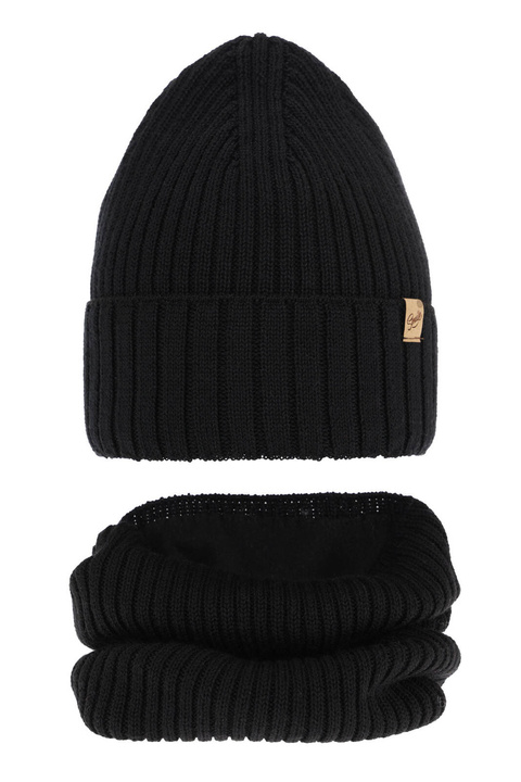 Meisjes winter set muts en buissjaal, zwart, met merinowol, Mesalia