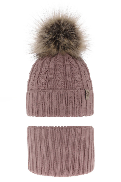 Meisjes winter set muts en buissjaal, amarant, met garen pompon, Pretoria