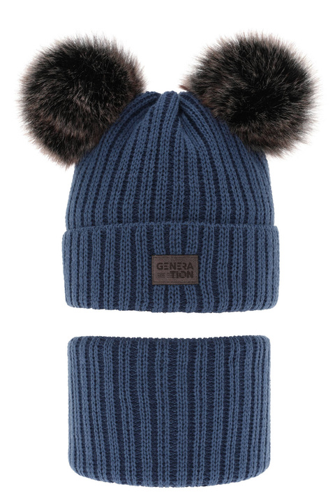 Jongens winter set, blauw, Met twee pompons garen, Tokio