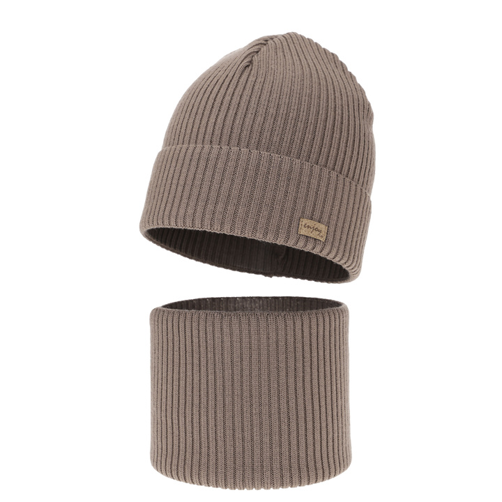 Poikien syys/kevät setti: pipo ja putkihuivi, tummanbeige, 100% Merinovilla, Intro