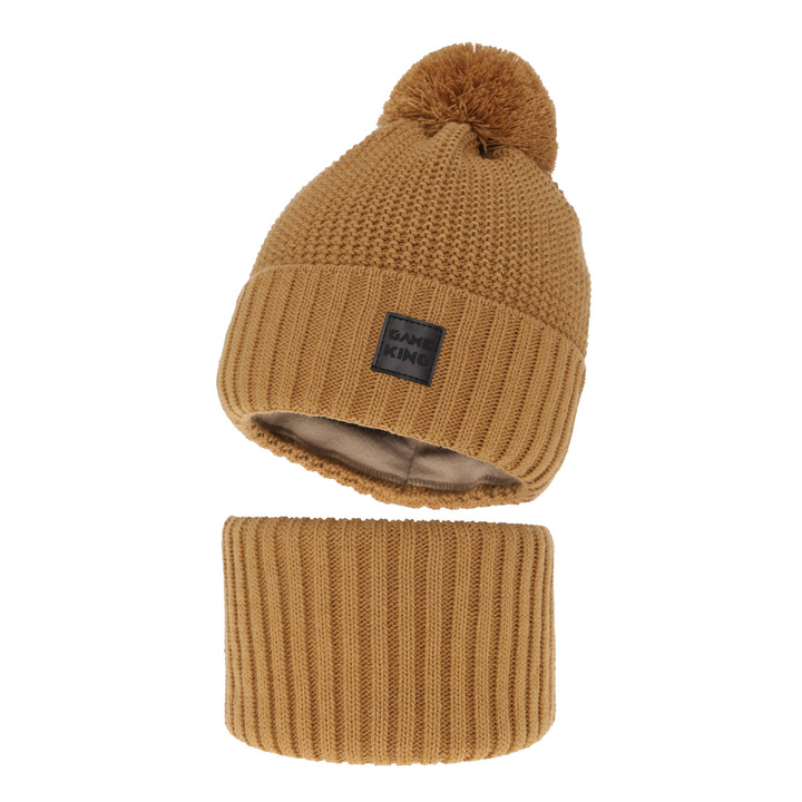 Jongens winter set, camel, Met garen pompon, Conan