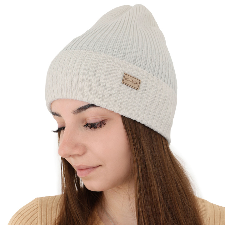 Dames wintermuts, wit, 100% Merino Wol, Sophie