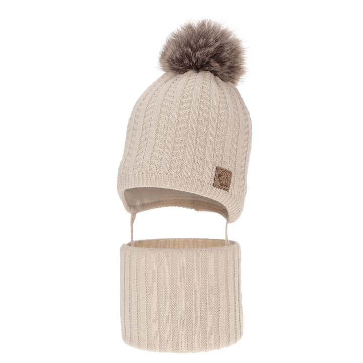 Jongens winter set, beige, met garen pompon, Endo