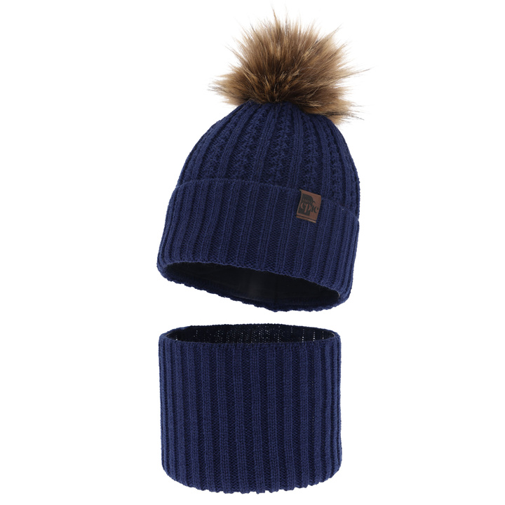 Jongens winter set, blauw, met garen pompon, Lars