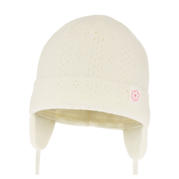 Meisjes herfst/lente muts, creme, met bindkoorden, Lucrezia