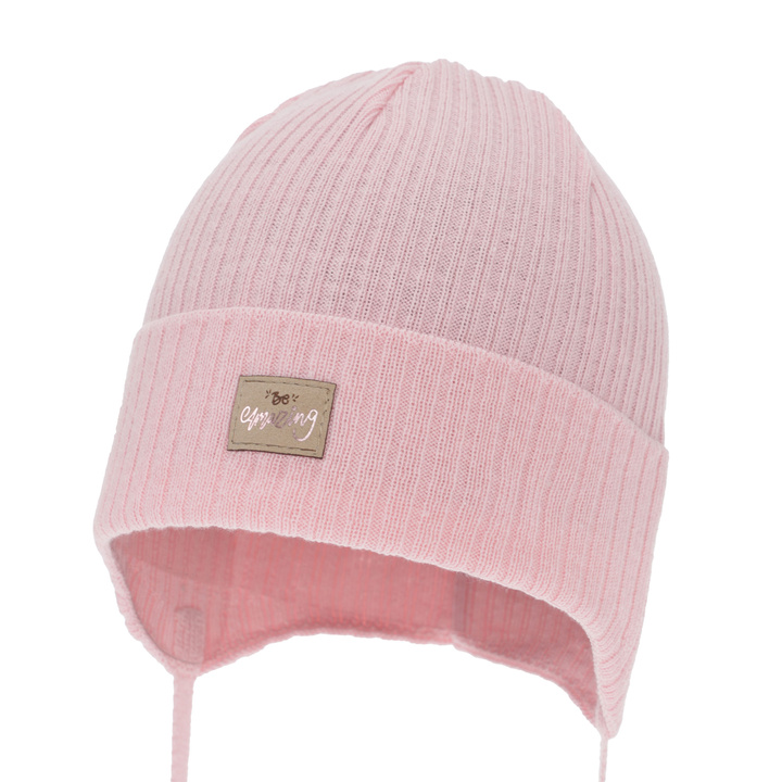 Tyttöjen syys/kevät pipo, vaaleanpunainen, nauhoilla, puuvillalla, Tindra