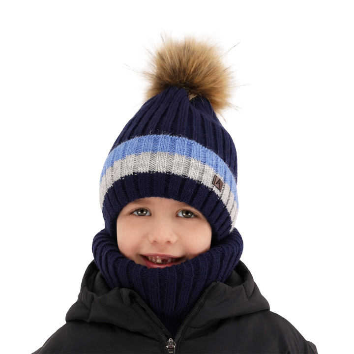 Jongens winter set, blauw, met garen pompon, Beno