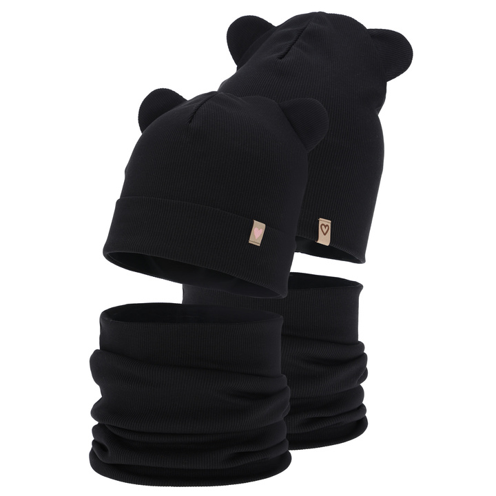 Tyttöjen syys/kevät setti: pipo ja putkihuivi, musta, puuvillalla, Luminia