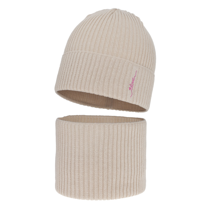 Tyttöjen syys/kevät setti: pipo ja putkihuivi, , puuvillalla, beige, Elvara