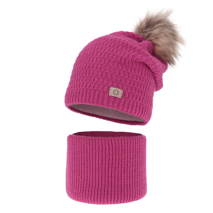 Meisjes winter set, roze, met garen pompon, Germina