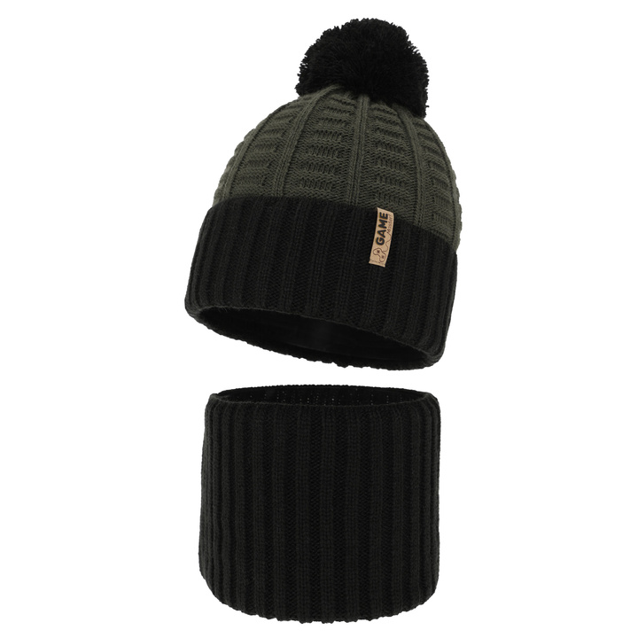 Jongens winter set, zwart, met garen pompon, Leo