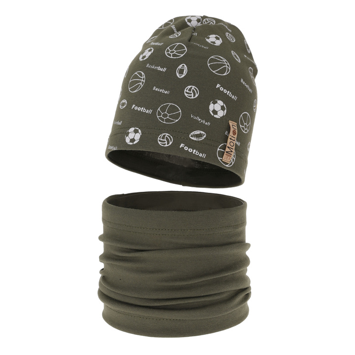 Jongens herfst/lente set muts en buissjaal, khaki, katoenen, Paolo