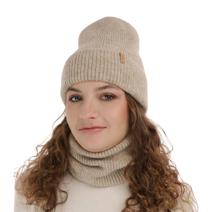 Meisjes winter set muts en buissjaal, beige, Edila