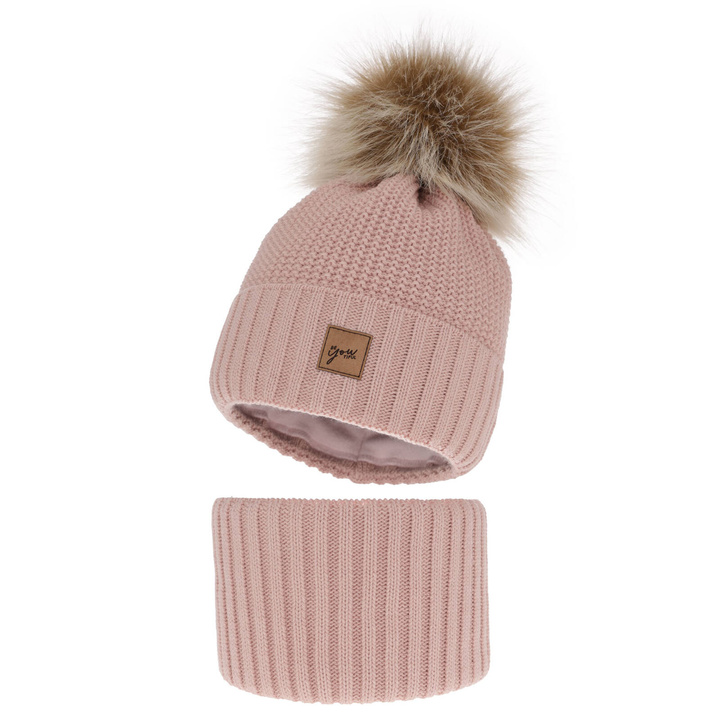 Meisjes winter set, roze, met garen pompon, Juliette