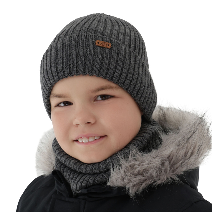 Jongens winter set, donkergrijs, met merinowol, gevoerd met fleece, Palermo