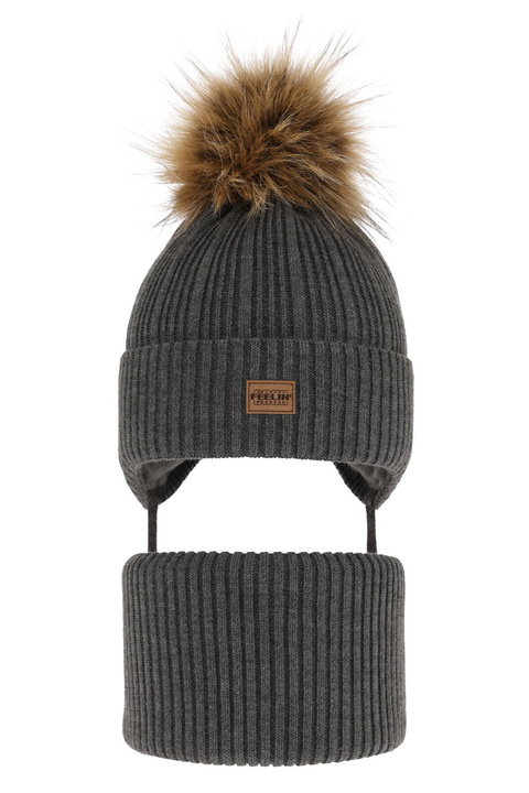 Jongens winter set, grijs, met garen pompon, Eger