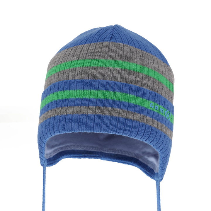 Jongens herfst/lente muts, blauw, met bindkoorden, Oleander